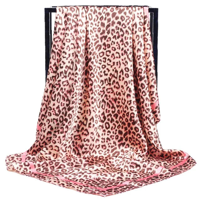 Fashion Kerchief Silk Satin Neck Scarf for Women Print Hijab Scarfs Female 90*90cm Square Shawls and Wraps Scarves for Lady