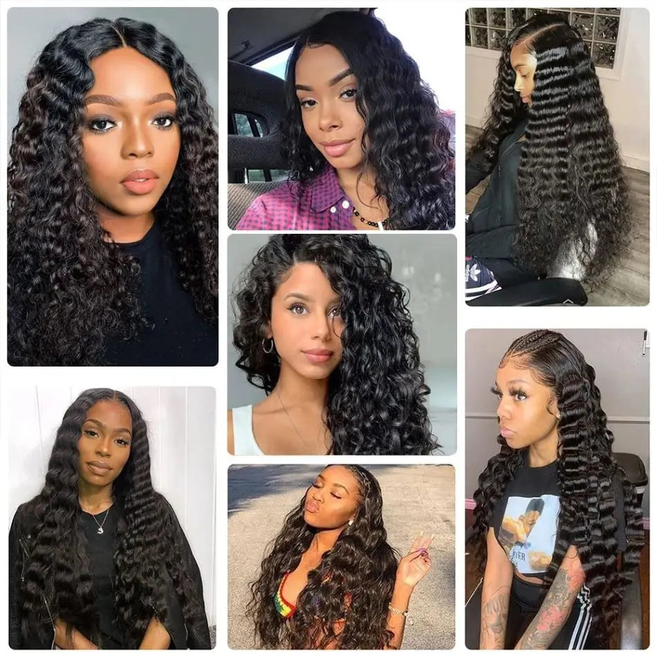 Deep Wave Tape in Extensions 100% Human Hair Deep Curly Tape on Hair Extensions Skin Weft Remy Natural Hair Extensions #1B
