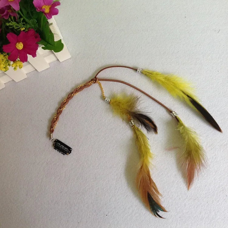 Bohemian Feather Headband Scrunchies Tribal  Hair Bands Women Girl Hippie Weaving Hair Accessories Hair Clip Hair Rope Headwear