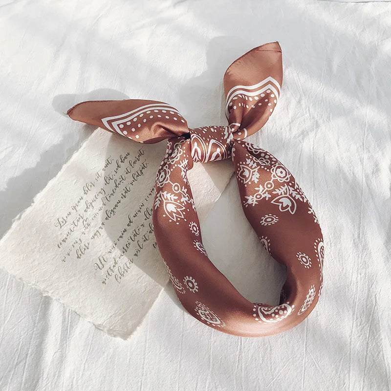 70cm Paisley Printed Hijab Scarf for Women Silk Satin Bandana Head Scarfs Female Square Headband Small Shawls Cute Neck Scarves