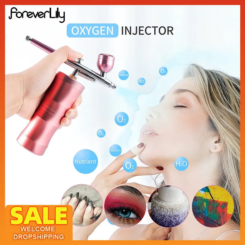 0.3mm Mini Facial Airbrush Compressor Kit Air-Brush Spray Gun Oxygen Injector for Nail Art Paint Craft Cake Nano Mist Sprayer