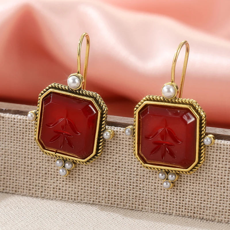 Red Earrings Earrings, Golden Color Earrings, Edwardian Jewelry, Victorian Jewelry, Ancient Jewelry, Bridesmaid Gift