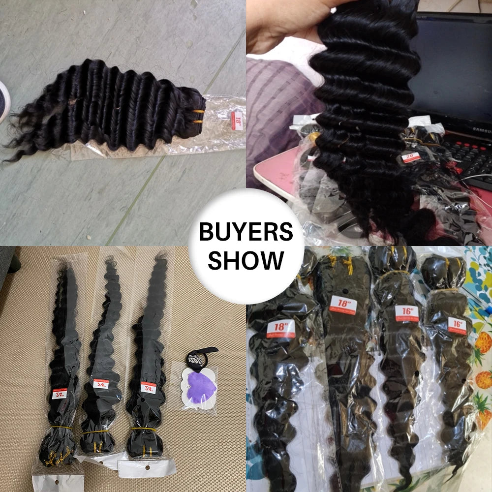30inch Deep Wave Malaysian Remy Hair Extensions Human Hair Bundles Loose Deep Waves Bundles 100% Human Hair 1/3/4 PCS Full&Soft