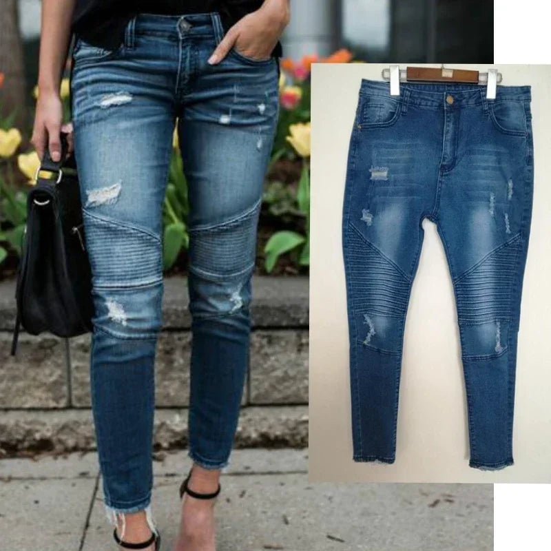 Ripped Jeans Women 2025 New Moto Biker Jeans Woman Push Up Denim Pants for Women Clothing Jean Femme Pantalones Mujer Blue XXL