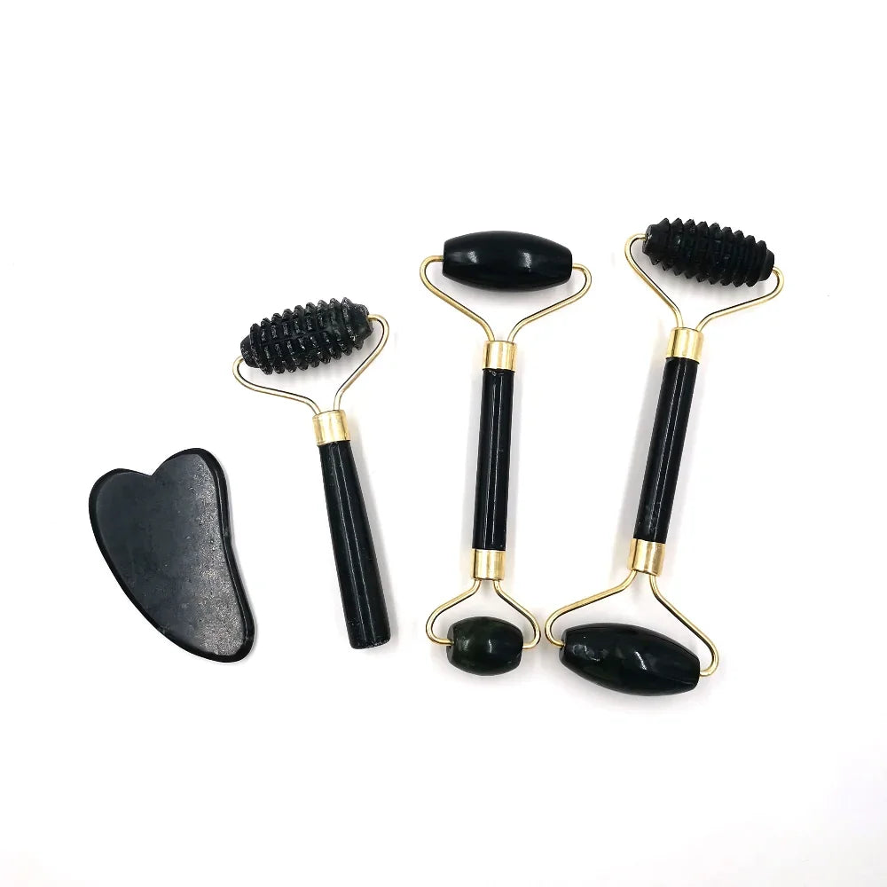 Obsidian Jade Roller Massager Gouache Scraper for Face Facial Skin Care Tools Natural Body Back Beauty Lifting Massagers Rollers