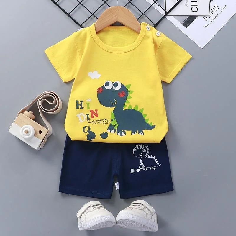Fashion Kids Clothes Boys Girls Sets Top Shorts 2PCS 100% Cotton Soft Summer Children Baby Cloths T-Shirt Shorts Toddler Suit