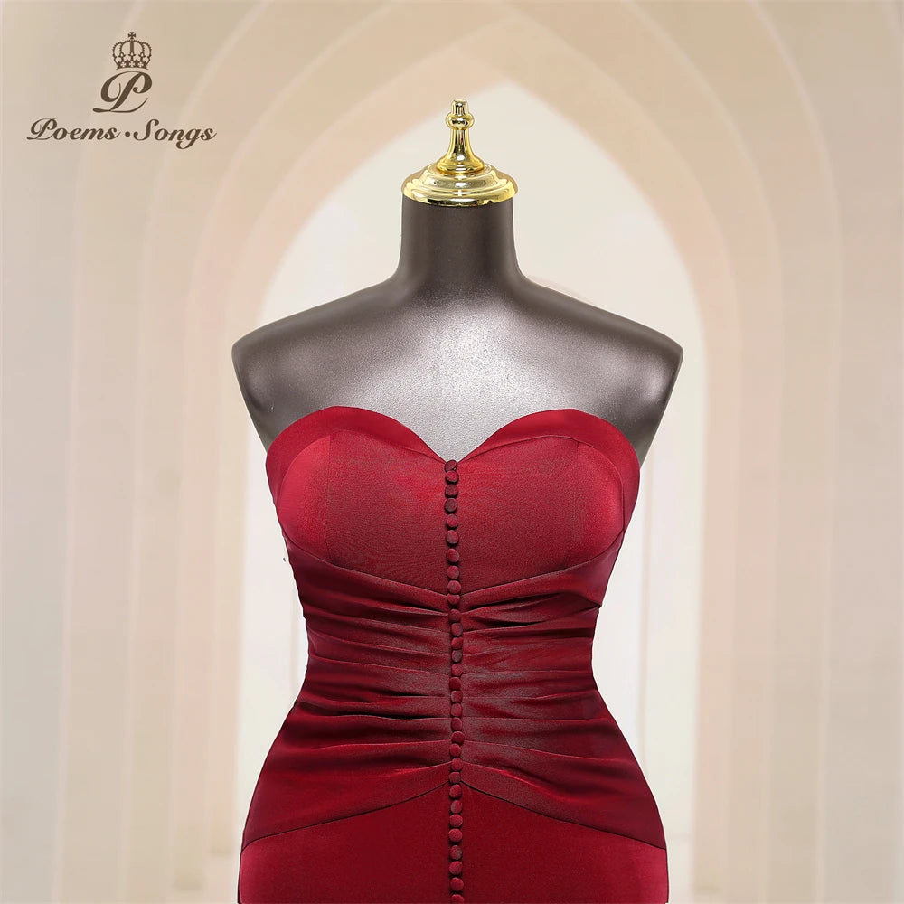 Elegant Strapless Burgundy Evening Dresses for Women Robe De Soiree De Mariage Party Dress Bridesmaid Dresses Woman Luxury Dress