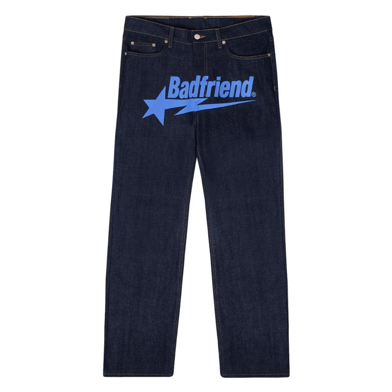 Y2k Men Retro Harajuku Clothing  New Baggy Casual Wide Leg Jeans Hip Hop Print Jeans Trend Fashion Black High Waist Jean