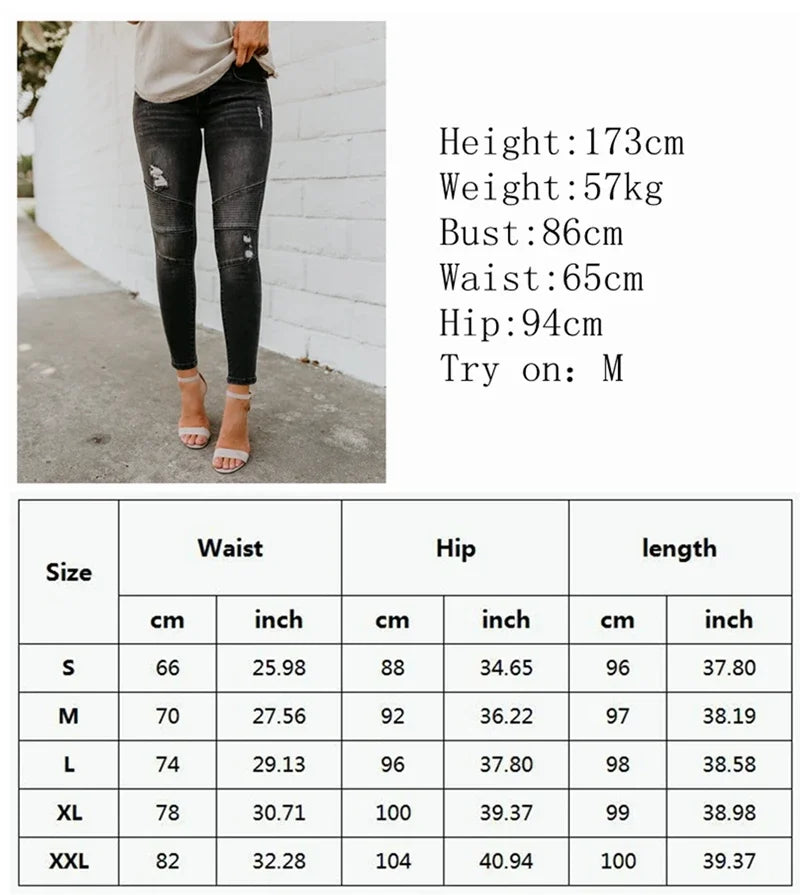 Ripped Jeans Women 2025 New Moto Biker Jeans Woman Push Up Denim Pants for Women Clothing Jean Femme Pantalones Mujer Blue XXL