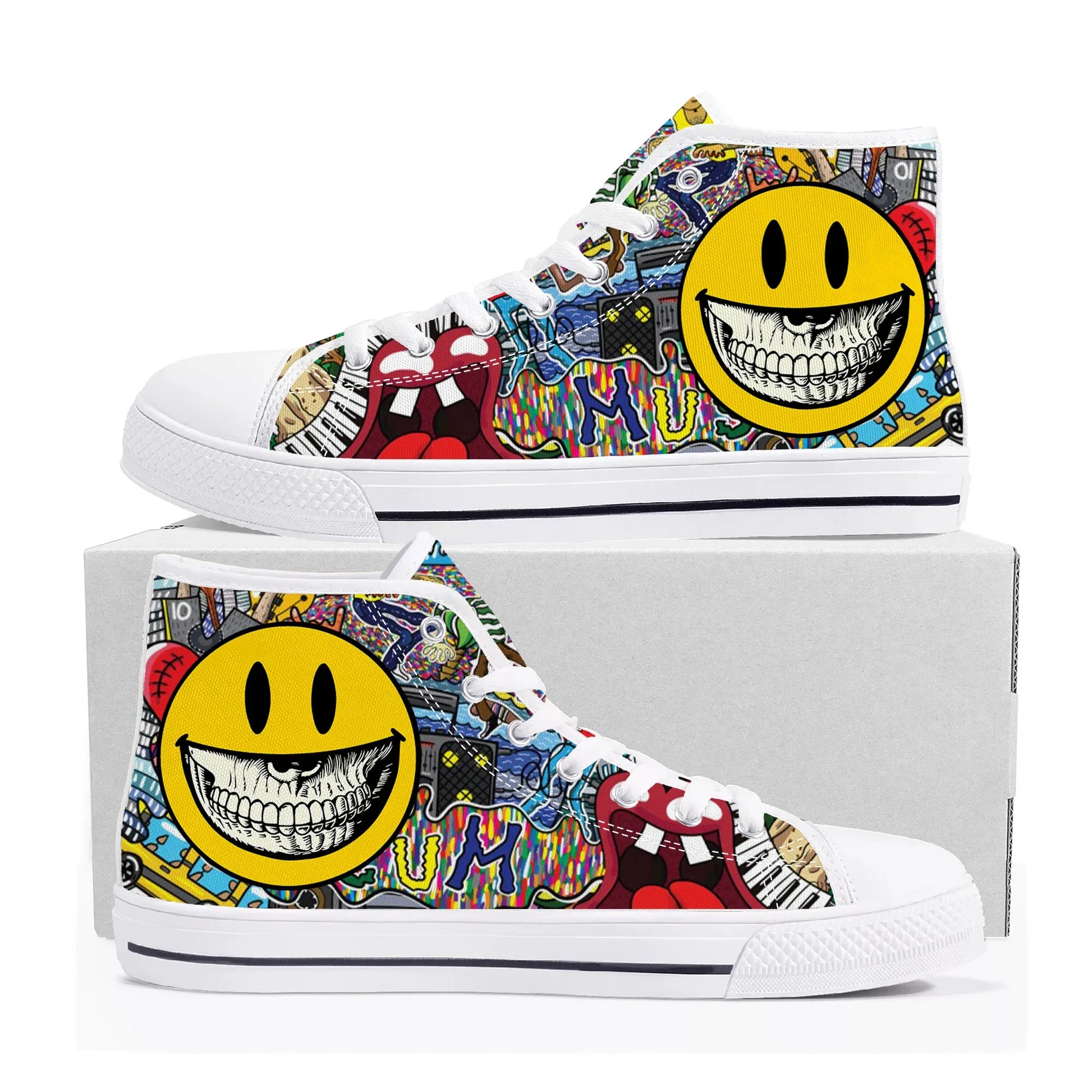 Street Art Graffiti High Top Sneakers Mens Womens Teenager Canvas High Quality Sneaker Casual Custom Made Shoes Customize Shoe