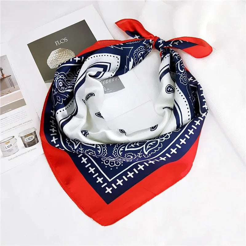 70cm Fashion Bandana Hair Scarf for Women Paisley Print Kerchief Silk Satin Head Scarfs Square Shawl Wraps Neck Scarves for Lady