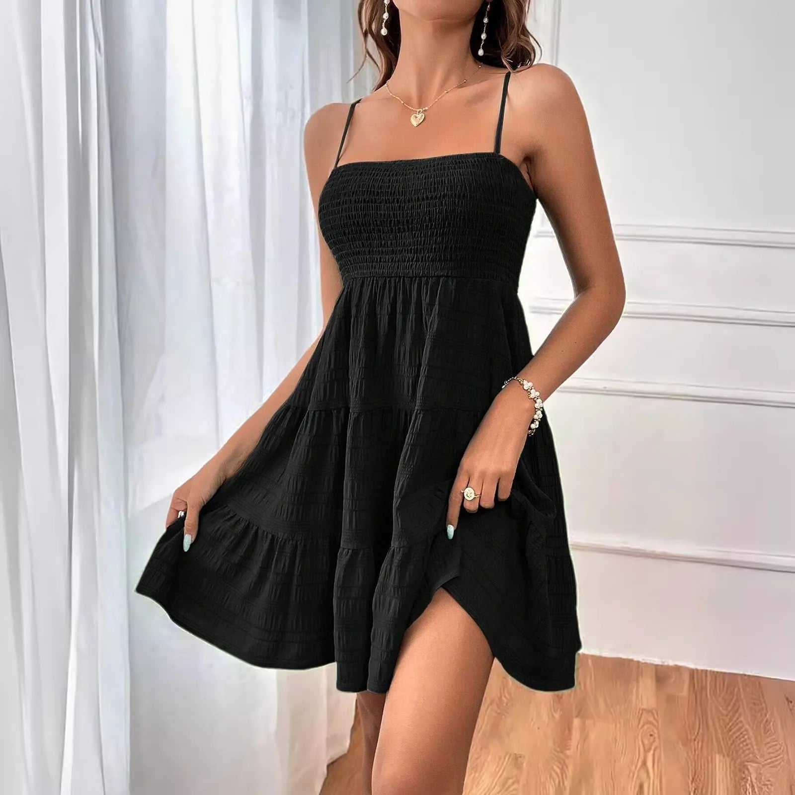Party Dresses Short Dress Solid Ruffle Hem Short Dress Sleeveless Summer Mini Sexy Dress Dresses for Women 2024 Plus Size