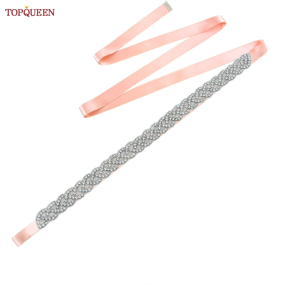 TOPQUEEN Women's Rhinestones Belt Handmade Wedding Dresses Belt Marriage Bridal Ribbon Belts Wedding Bride Sash Party Belt S216