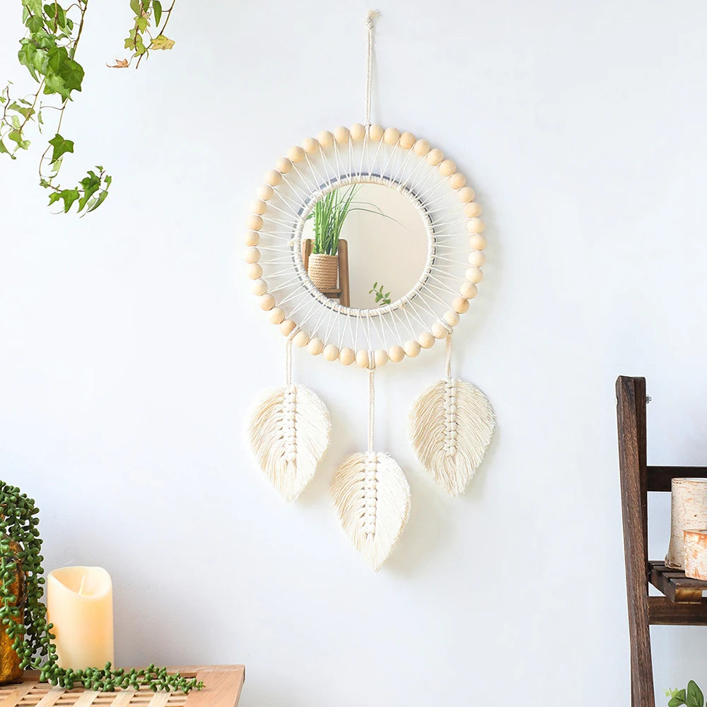 Wall Mirror Macrame Decorative Mirrors Boho Home Decor Wall Hanging Mirror for Living Room Decoration Bedroom Baby Nursery Gift