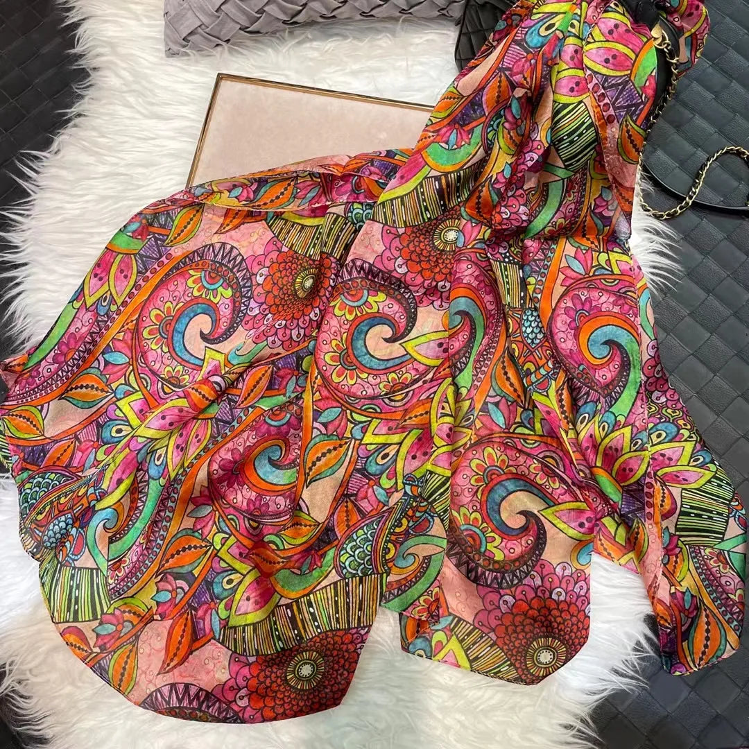 BYSIFA| Light Green Silk Scarf Ladies Fashion Spring Summer Floral Beach Scarves Shawls Fall Winter Long Scarves Wraps 180*110cm