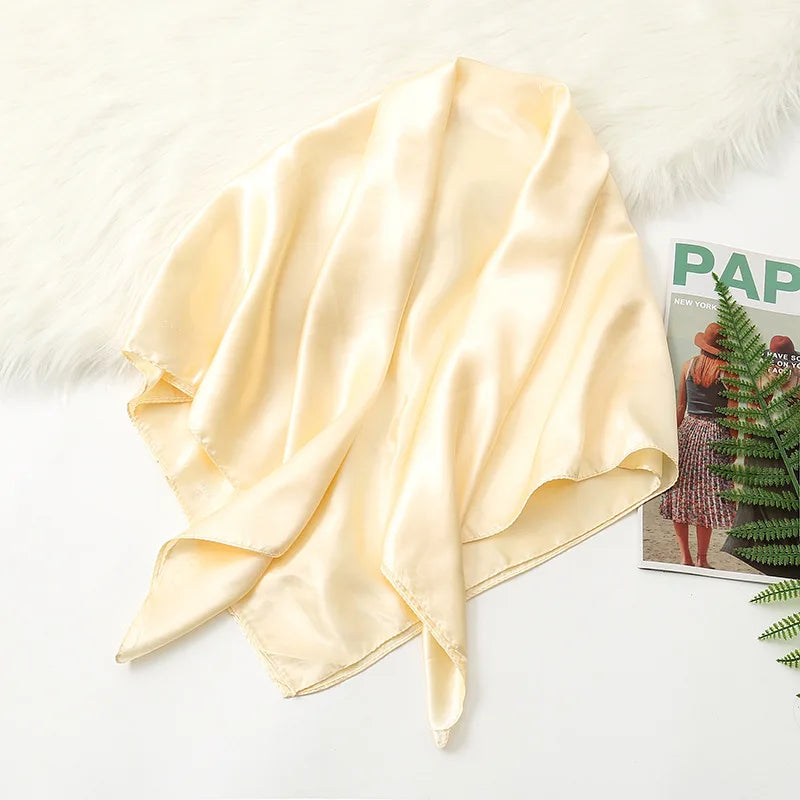90cm Solid Colors Neckerchief Hijab Scarf for Women Silk Satin Headband Hair Scarves Female Square Shawls Head Scarfs for Ladies