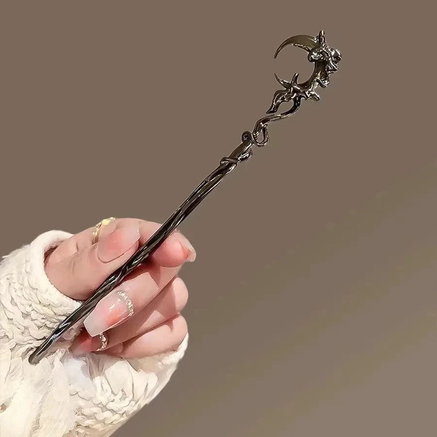 Romantic Moonstone Star Moon Hair Stick Metal Branch Hairpin Hair Fork Chinese Style Hair Accessories for Girls Hair Jewelry