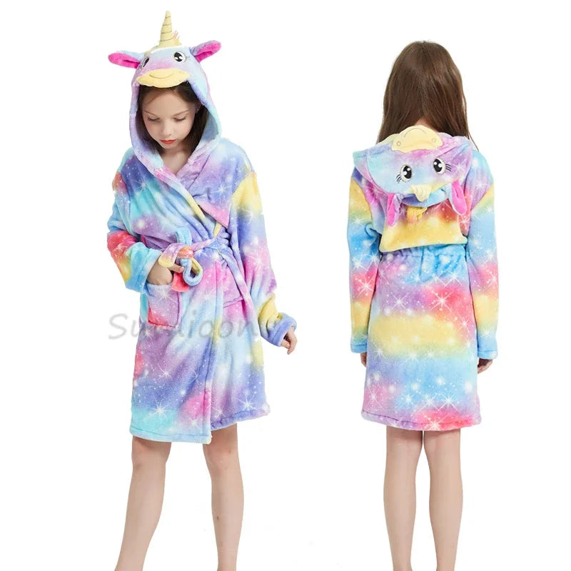 New Children Bath Robe Baby Towel Children's Unicorn Hooded Bathrobes for Boys Girls Pajamas Kids Sleepwear Bath Robes Fox Wolf