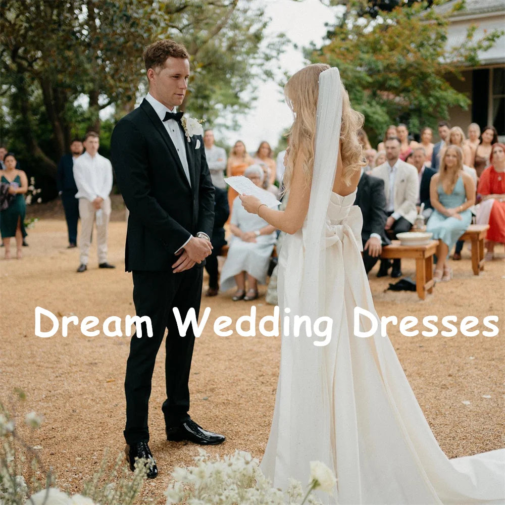 DREAM Customized Strapless Mermaid Wedding Dresses Detachable Train Backless Long Satin Bridal Dress Eleagnt Wedding Gowns 2025 - My Store
