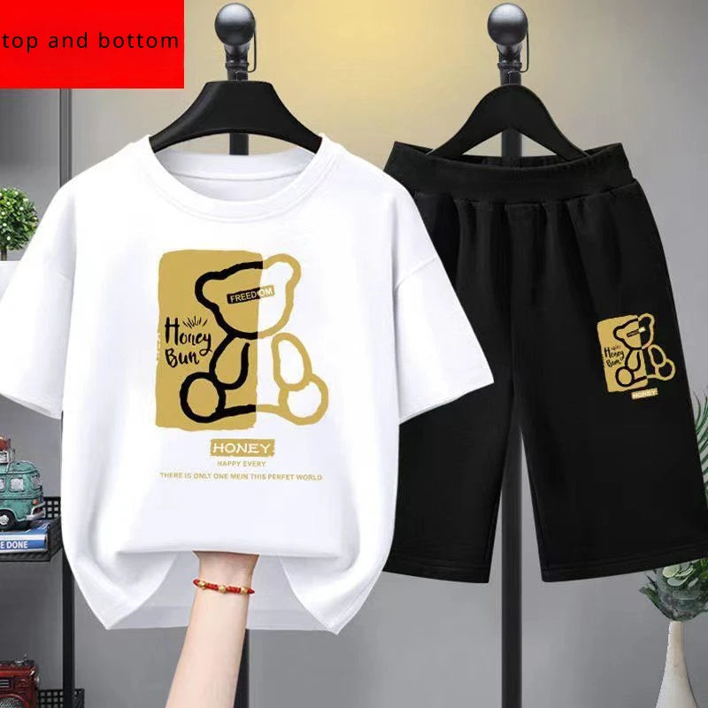 Summer Baby Boy Clothes Set Children Girls Cartoon Bear Printed T-Shirts and Shorts 2pcs Suit Kid Casual Top Bottom Tracksuits