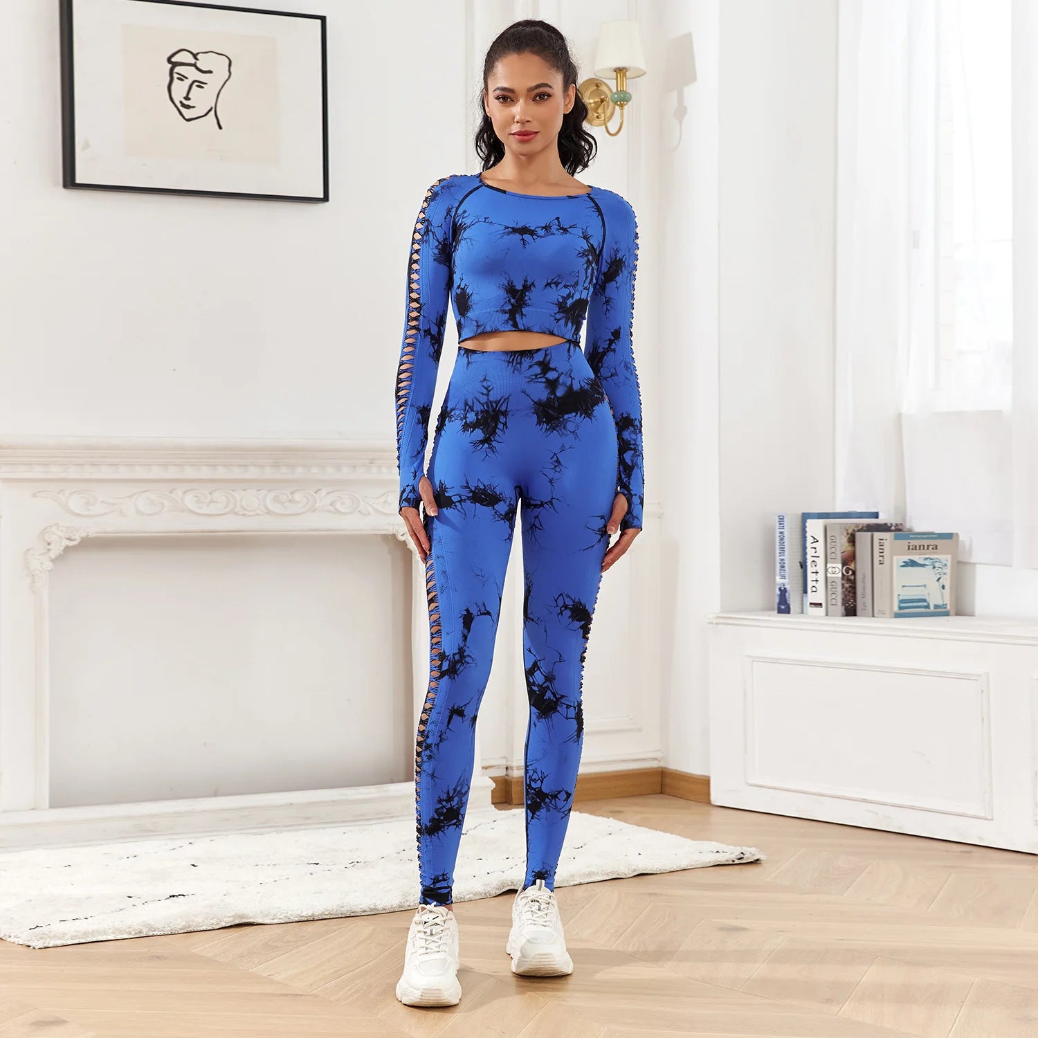 CHRLEISURE Seamless Tie Dye Sports Set Hollow Out Yoga Suit Fitness Top With Workout Leggings Activewear