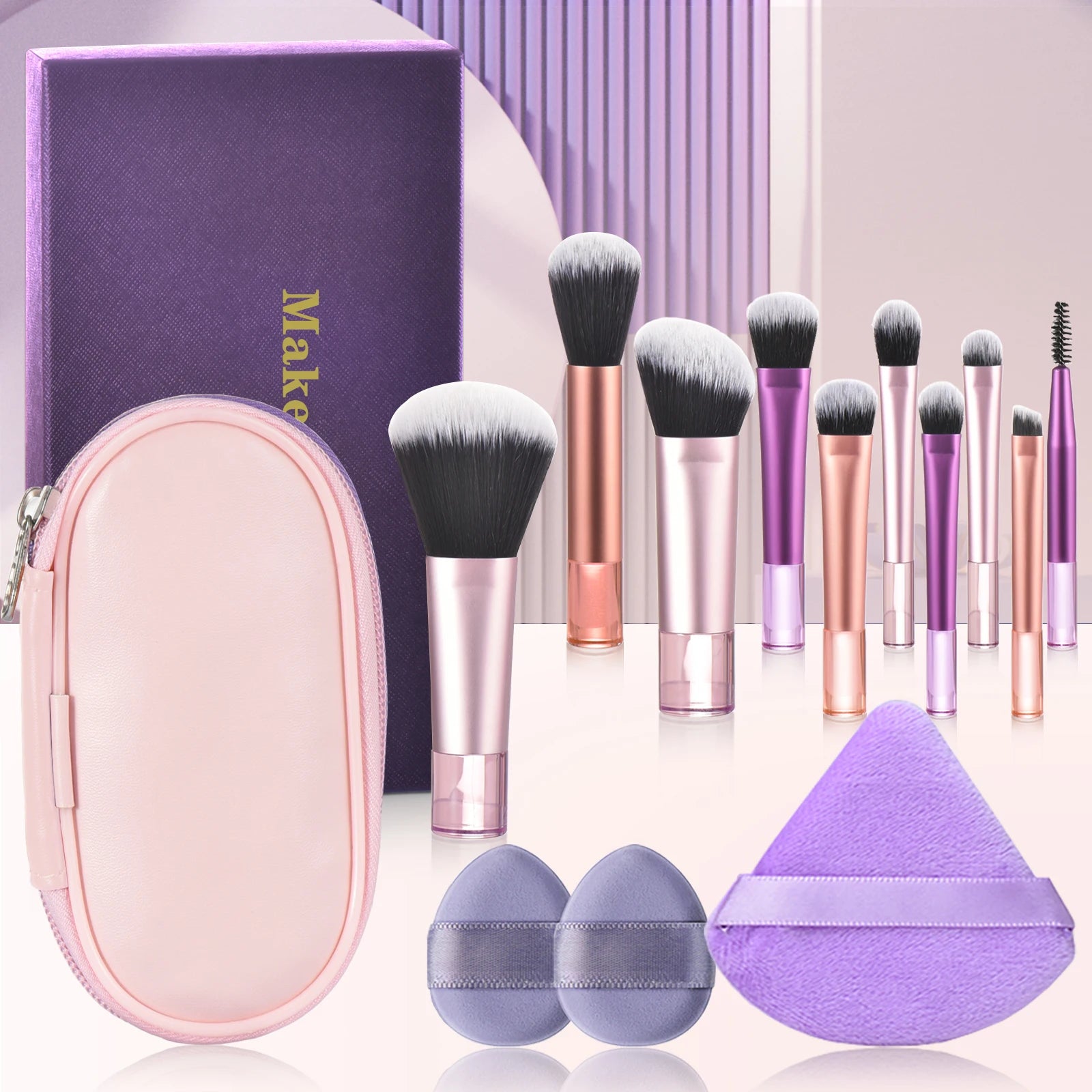 10 Color Mini Makeup Brush Travel Portable Makeup Tool Makeup Puff - Palm Brush Professional Makeup Tool Set Christmas Gift - My Store