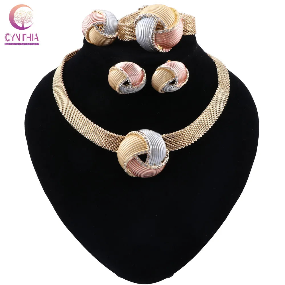 CYNTHIA Nigerian Women Wedding Jewelry Sets Dubai Gold Color Jewelry Sets African Women Necklace  Earrings Bracelet  Jewellery