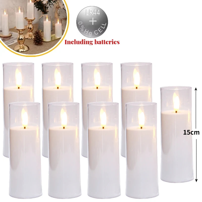 6-60pcs Acrylic Glass Led Candles With Batteries Wedding Flameless Candles Flickering Pillar Candle for Home Party Outdoor Decor