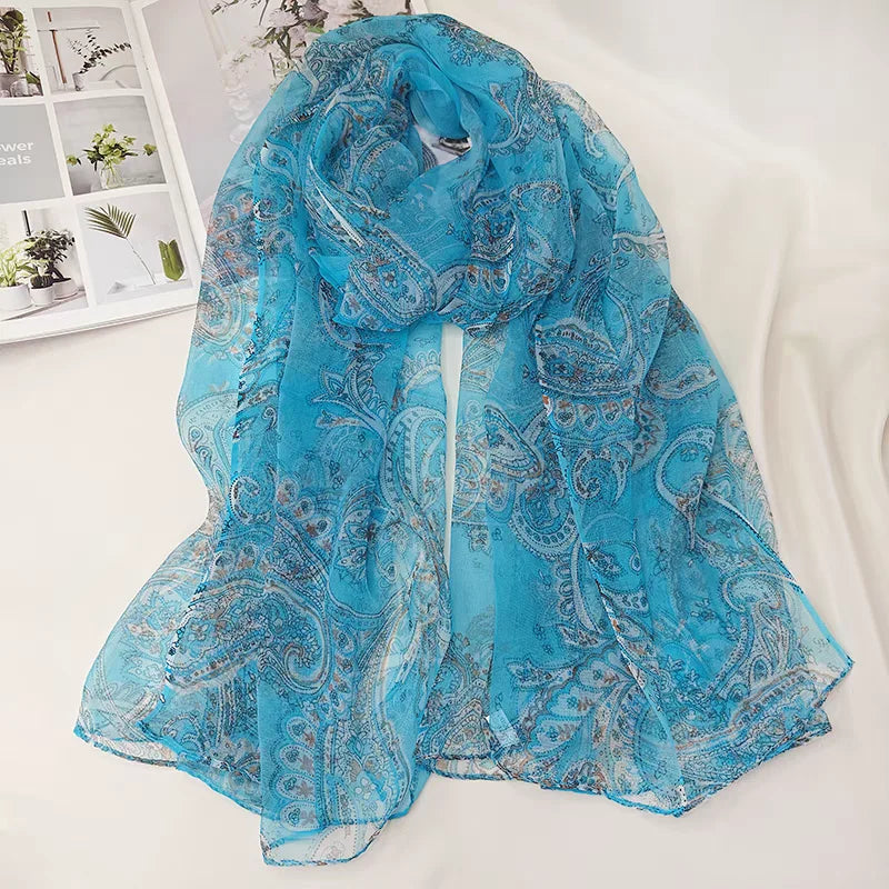 [BYSIFA] Ladies Silk Scarf Shawl New Long Scarves Fashion Brand Scarves Elegant Purple Blue Neck Scarf Beach Shawl Cover-Ups