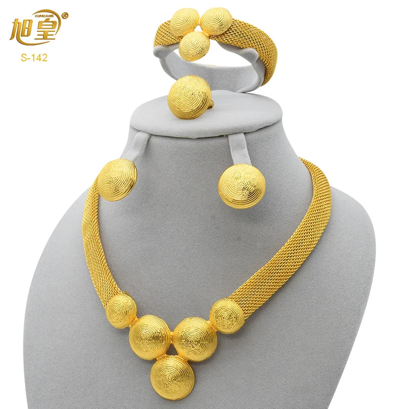 XUHUANG African Necklaces Bracelets Earing Sets Nigerian Wedding Jewelry Set Ethiopian Gold Colour Necklace Jewellery Set Gifts