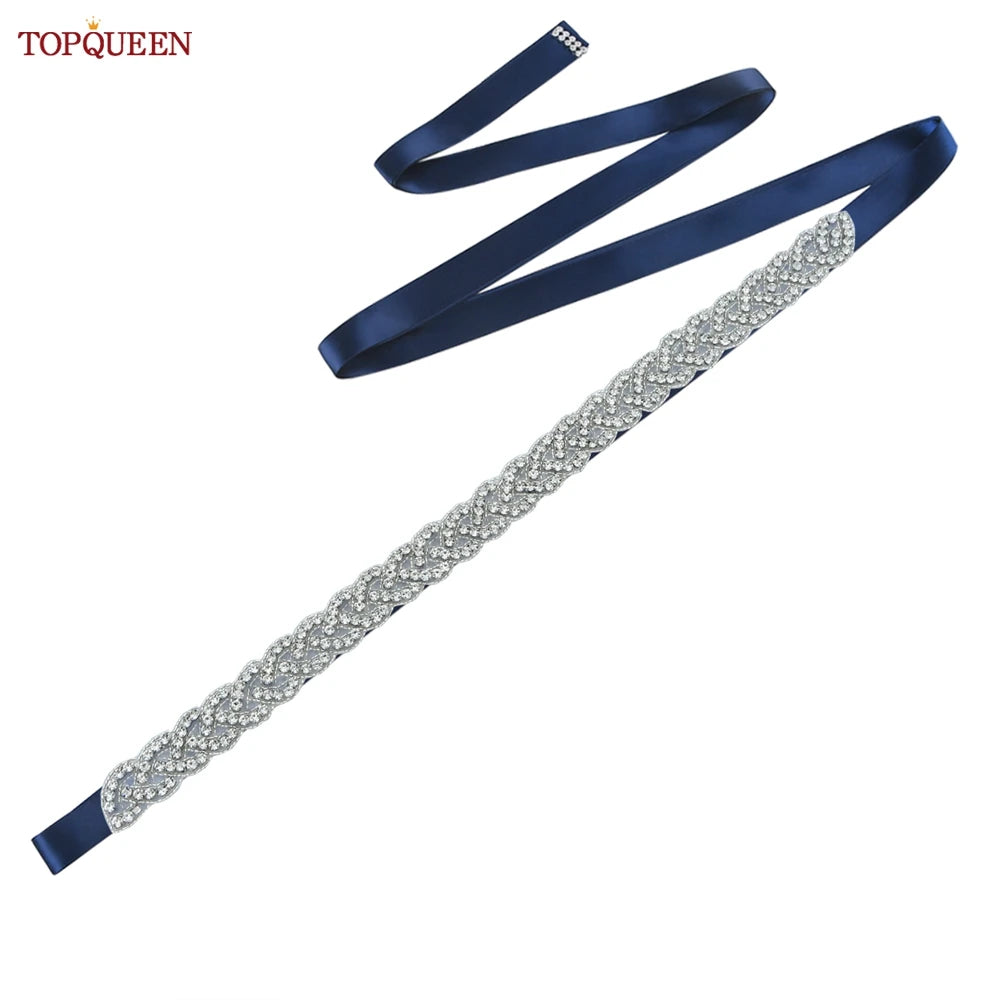 TOPQUEEN Women's Rhinestones Belt Handmade Wedding Dresses Belt Marriage Bridal Ribbon Belts Wedding Bride Sash Party Belt S216