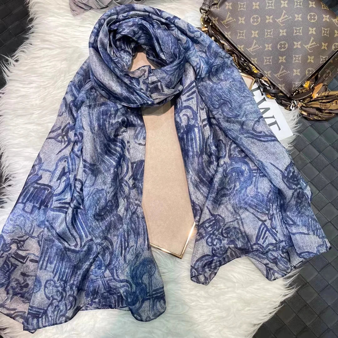 BYSIFA| Light Green Silk Scarf Ladies Fashion Spring Summer Floral Beach Scarves Shawls Fall Winter Long Scarves Wraps 180*110cm