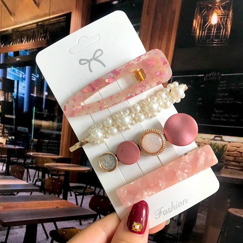 1 Set Acrylic Pearl Hair Barrettes Fashion Geometric Women Hair Clip Hairgrips Hair Accessories for Girls Hair Pins Jewelry