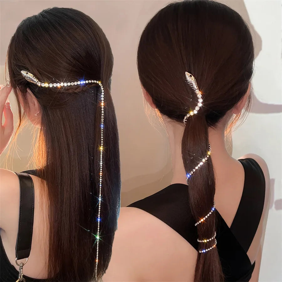 New Rhinestone Snake Hair Band for Hair Women Long Tassel Crystal Headband Hair Accessories Wedding Accessories Hair Jewelry