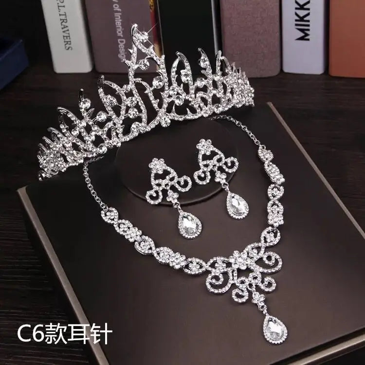 3PCS Rhinestone Crystal Butterfly Bridal Jewelry Sets Necklace Earring Tiara Set Wedding Hair Ornaments African Bead Jewelry Set