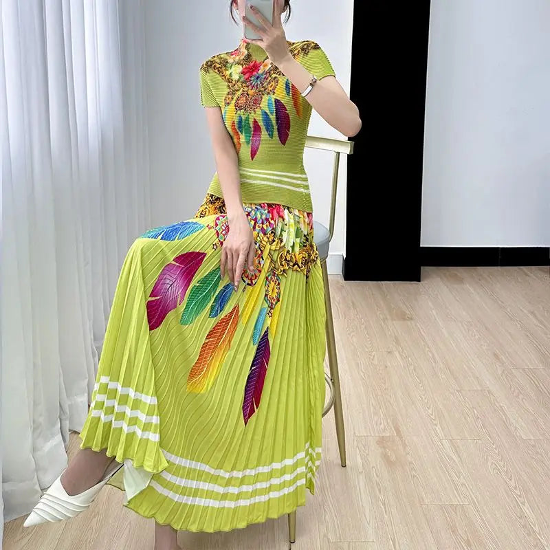 Elegant Two Piece Skirt Set Costume Women's Suit Skirts Pleated Skirt  Female Outfit Women's Casual Skirts Blouses Wrinkle Set