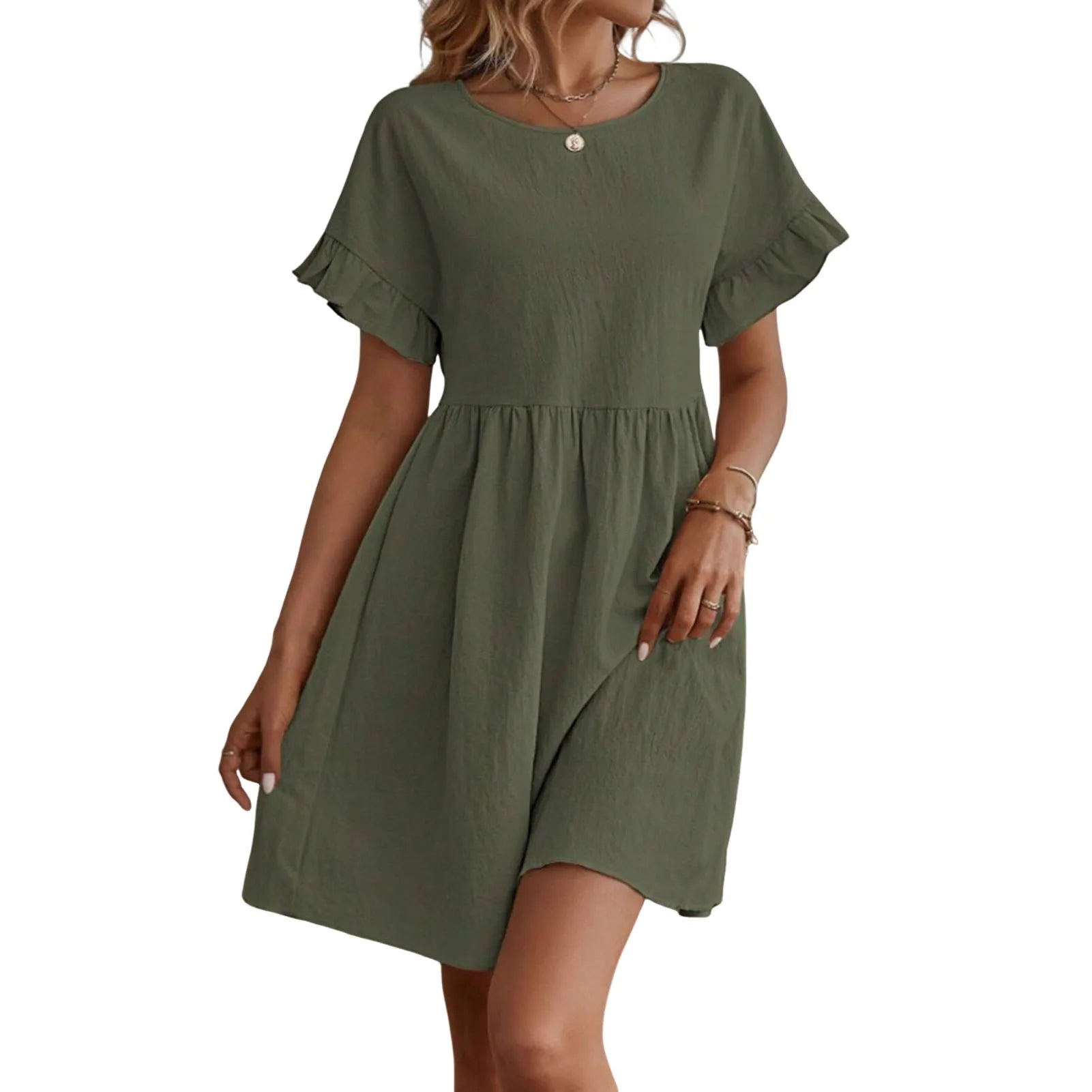 Solid Color Casual Loose Short Dresses for Women 2024 Fashion Summer Women's A-Line Midi Dress Elegant Vintage Female Dresses