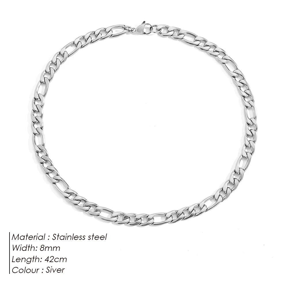 eManco Figaro Chain Necklace Stainless Steel Silver Color Men Women Colar Gift Jewelry Cuban Chain 4mm/6mm/8mm/10mm Wholesale - My Store