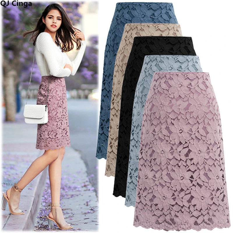 Women Skirt Summer Lace Elegant Office Skirts Womens Pencil Bandage Skirt for Women Skirts Knee-Length High Waist M-4xl