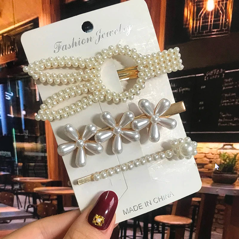 1 Set Acrylic Pearl Hair Barrettes Fashion Geometric Women Hair Clip Hairgrips Hair Accessories for Girls Hair Pins Jewelry