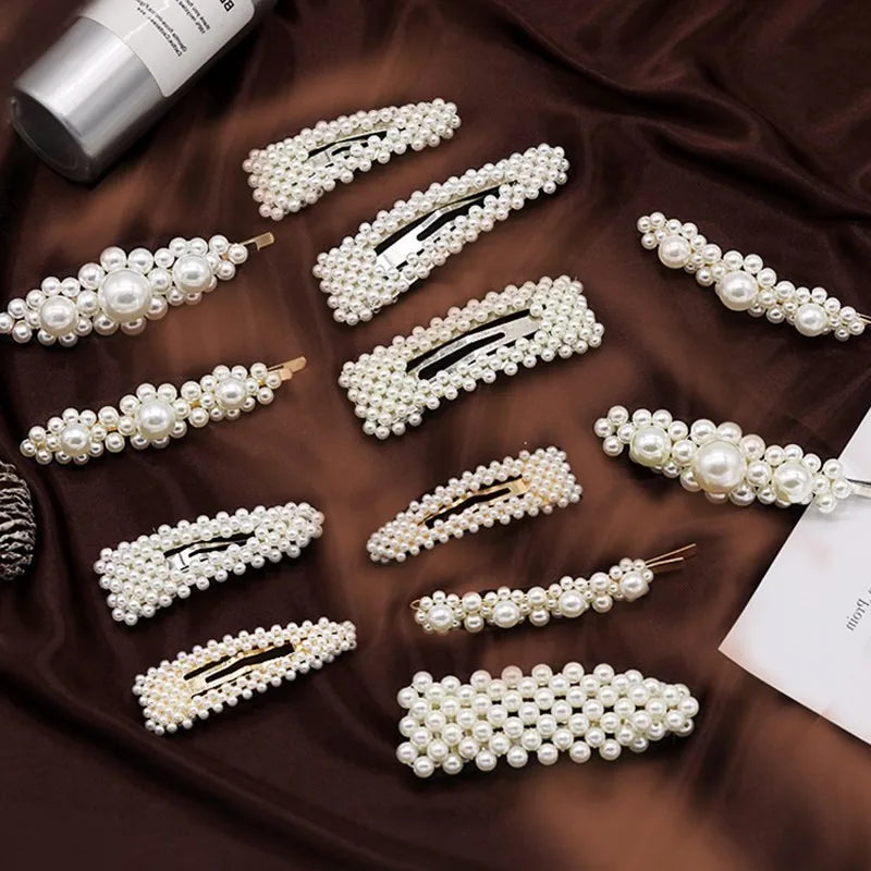 Simulated Pearl Barrettes Beaded Geometric Women Hair Clip Hairgrips Hair Accessories Girls Jewelry Fashion Hair Pins