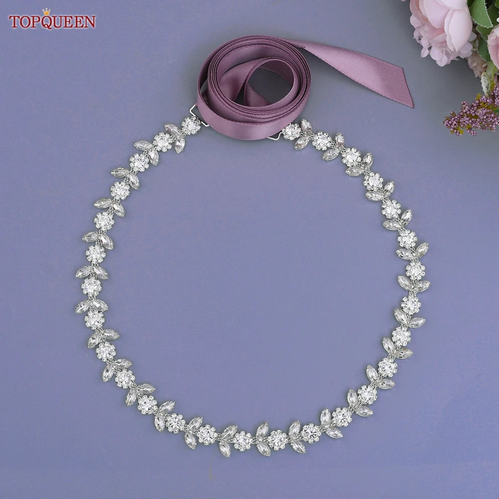 TOPQUEEN Rhinestone Belts for Bridal Dresses Silver Alloy Belt for Girls Cheap Diamond Wedding Belt Fancy Belt for Women S440