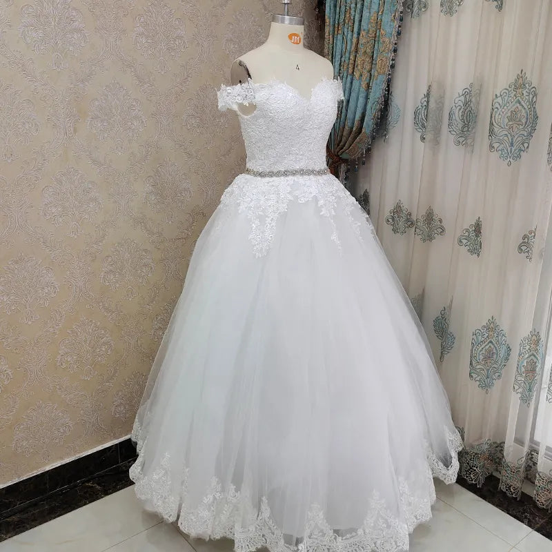 9183 2024 Off Shoulder Embroidery Charming Sweetheart White Wedding Dress Custom Made Size Ball Gown Wedding Dresse - My Store