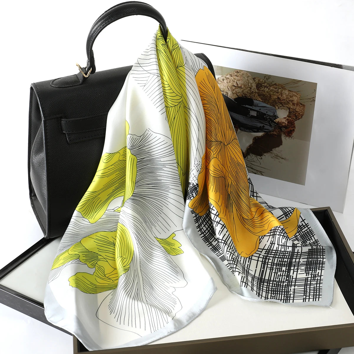 Fashion Scarves for Women Shawl Print Silk Satin Hijab Scarf Female Bandana 70*70cm Luxury Brand Square Shawls Scarfs for Ladies