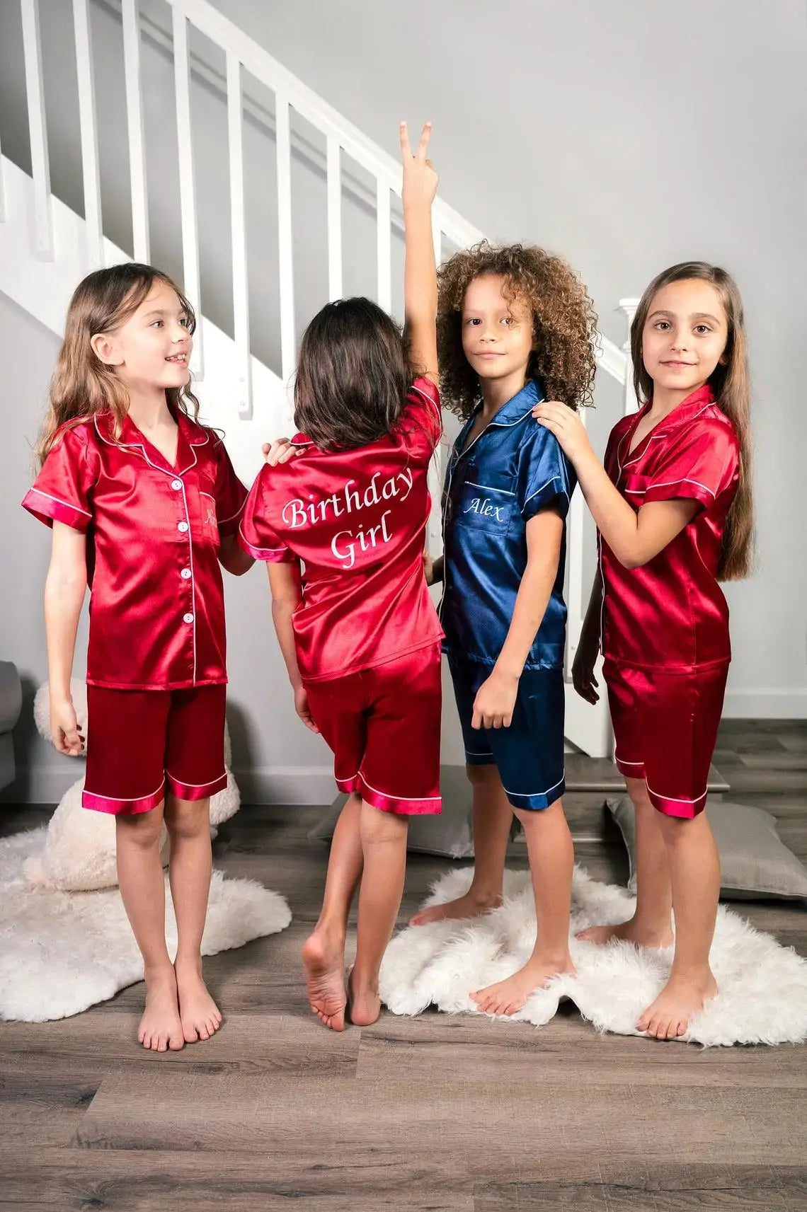 Personalized Satin Kids Pajamas Customized Pajamas for Kids Party Christmas Matching Family Pajamas Flower Girl Pajamas Kids Pjs
