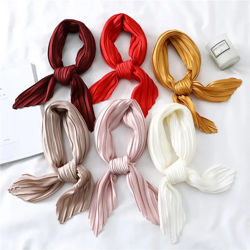 70*70cm Small Crinkle Hijab Scarf for Women Silk Satin Handkerchief Bag Scarfs Female Sqaure Headband Hair Scarves for Ladies