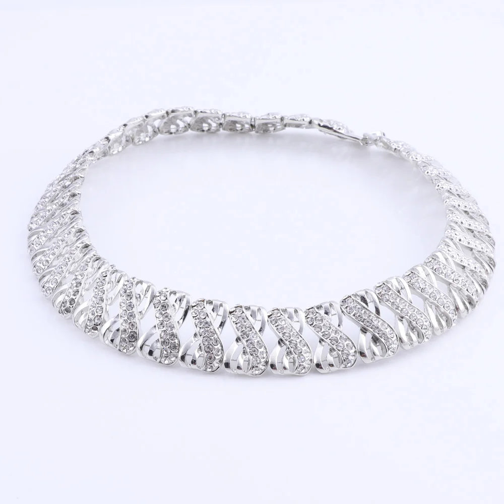 Indian Dubai Wedding Jewelry Sets for Brides Vintage African Costume Jewerly Set Silver Color Nigerian Women Jewelry Set