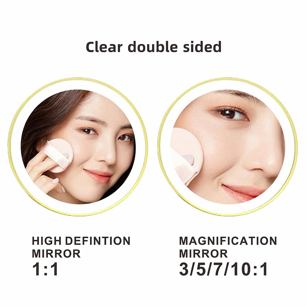 8 Inch Makeup Mirror Golden 3x/5x/7x/10x Magnifying Double Side USB Charging Bathroom 3 Color Light Smart Cosmetic Mirrors