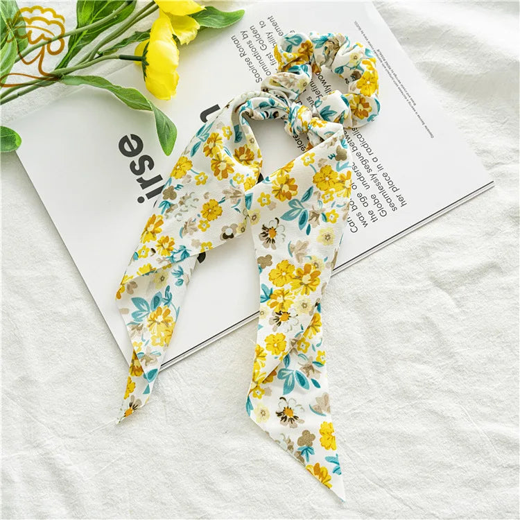 New Fashion Print Bow Scrunchies Hair Ribbon for Women Elastic Hair Band Girls Horsetail Hair Ties Hair Accessories