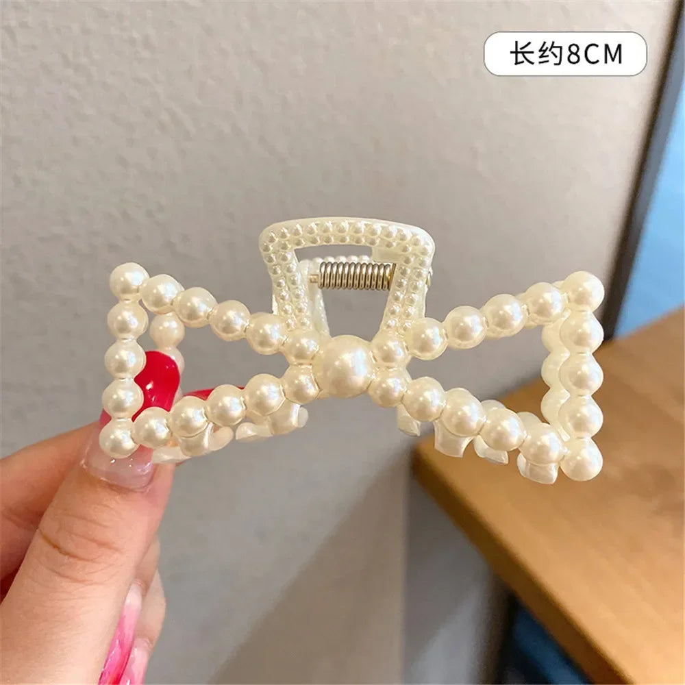 2pcs Elegant Pearls Beads Hairpin for Women Cute Geometric Hair Claw Barrettes Headwear Horsetail Hair Clips Hair Accessories